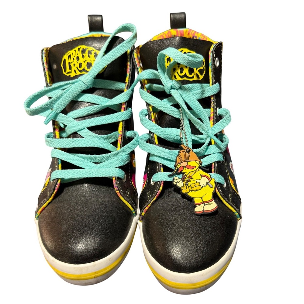 FUN Fraggle Rock High Top Sneakers Womens 10 Black Multi Jim Henson Doozer Charm